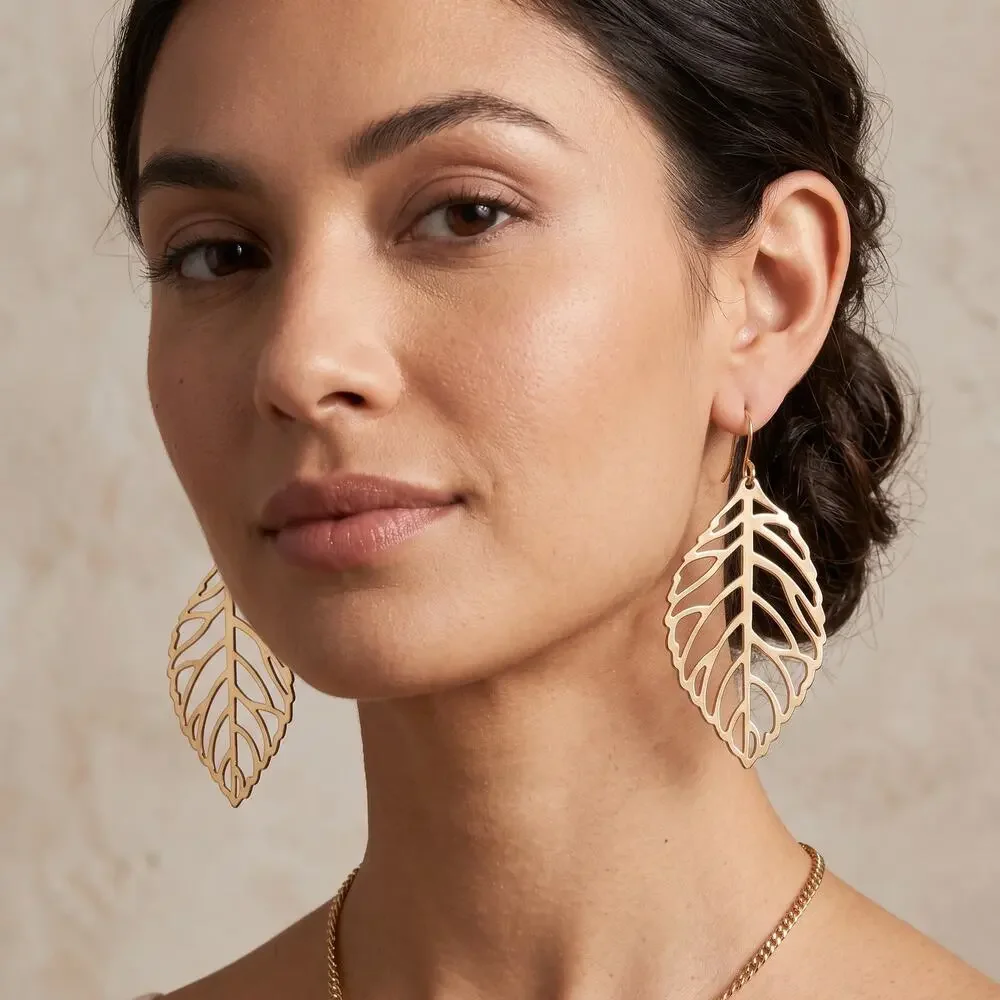 3/$25 - Gold Leaf Cutout Dangle Earrings